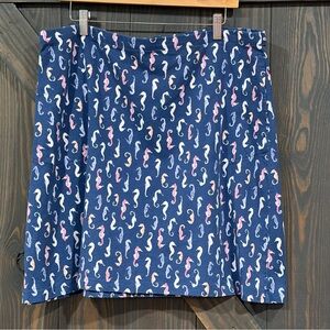 J. Jill Navy Women’s Blue Seahorse‎ Print Elastic Waist Skirt w/ Pockets Size XL